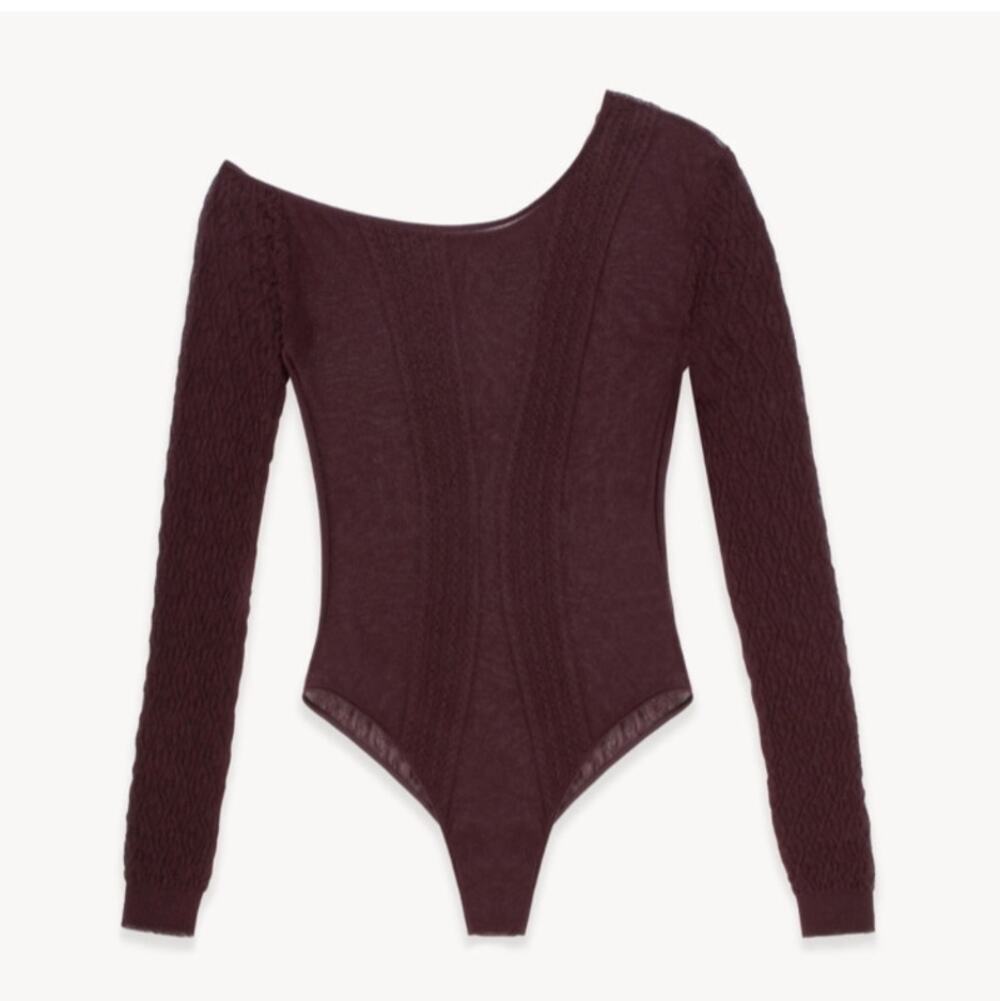 Opening Ceremony Off the Shoulder Bodysuit NWT Size M Chocolate Brown Mesh